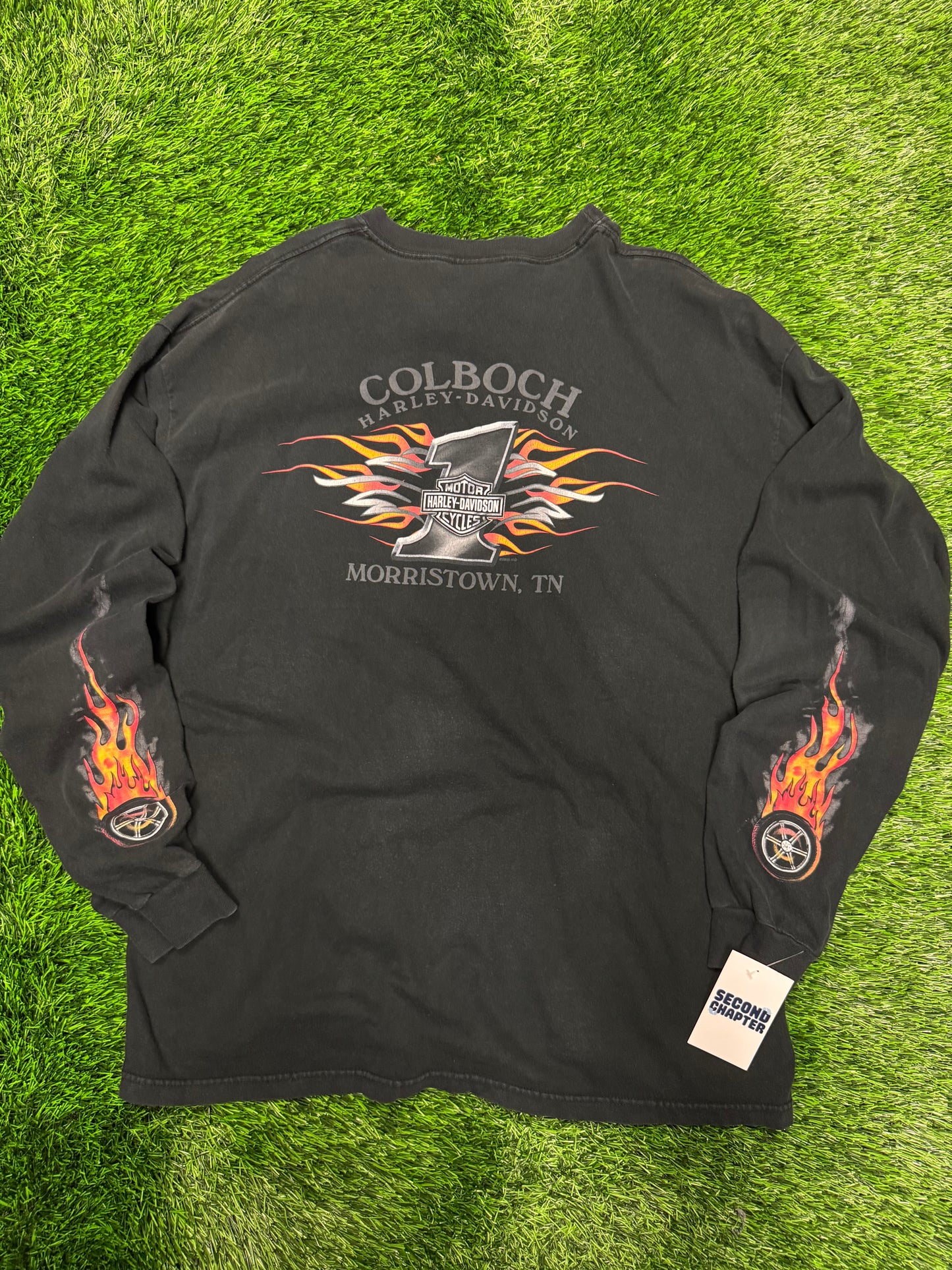 2005 Harley Davidson Flames Long Sleeve Pocket Tee (XL)