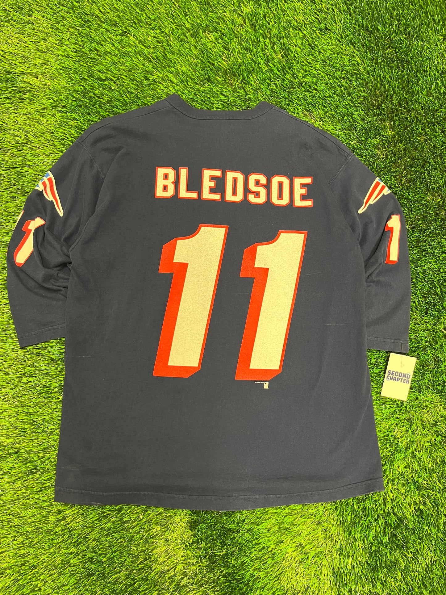 90s New England Patriots Drew Bledsoe 1/4th Sleeve Jersey Shirt