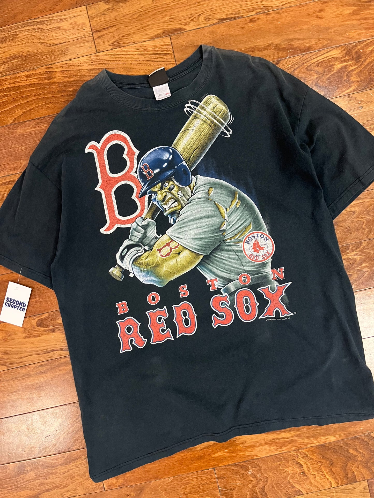 00s Boston Red Sox Mad Big Face Face Liquid Blue Tee (XXL)