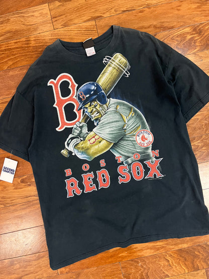 00s Boston Red Sox Mad Big Face Face Liquid Blue Tee (XXL)