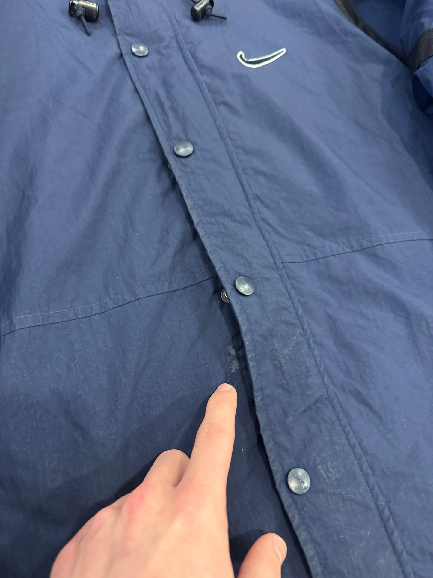 90s Nike Navy Big Swoosh Parka Puffer Jacket (L)