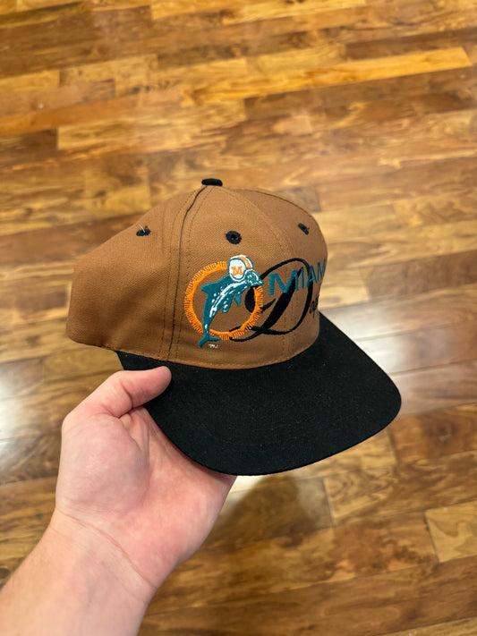 90s Miami Dolphins Logo 7 Brown Embroidered Spell Out Hat (OS)