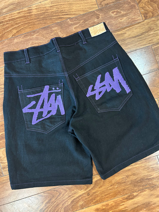 2010s Stussy Black & Purple Jean Shorts (34)
