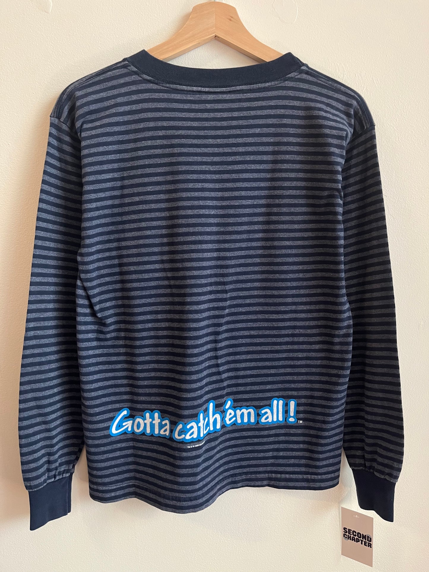 1999 Nintendo Pokemon Cartoon Striped Long Sleeve Shirt (Youth L)