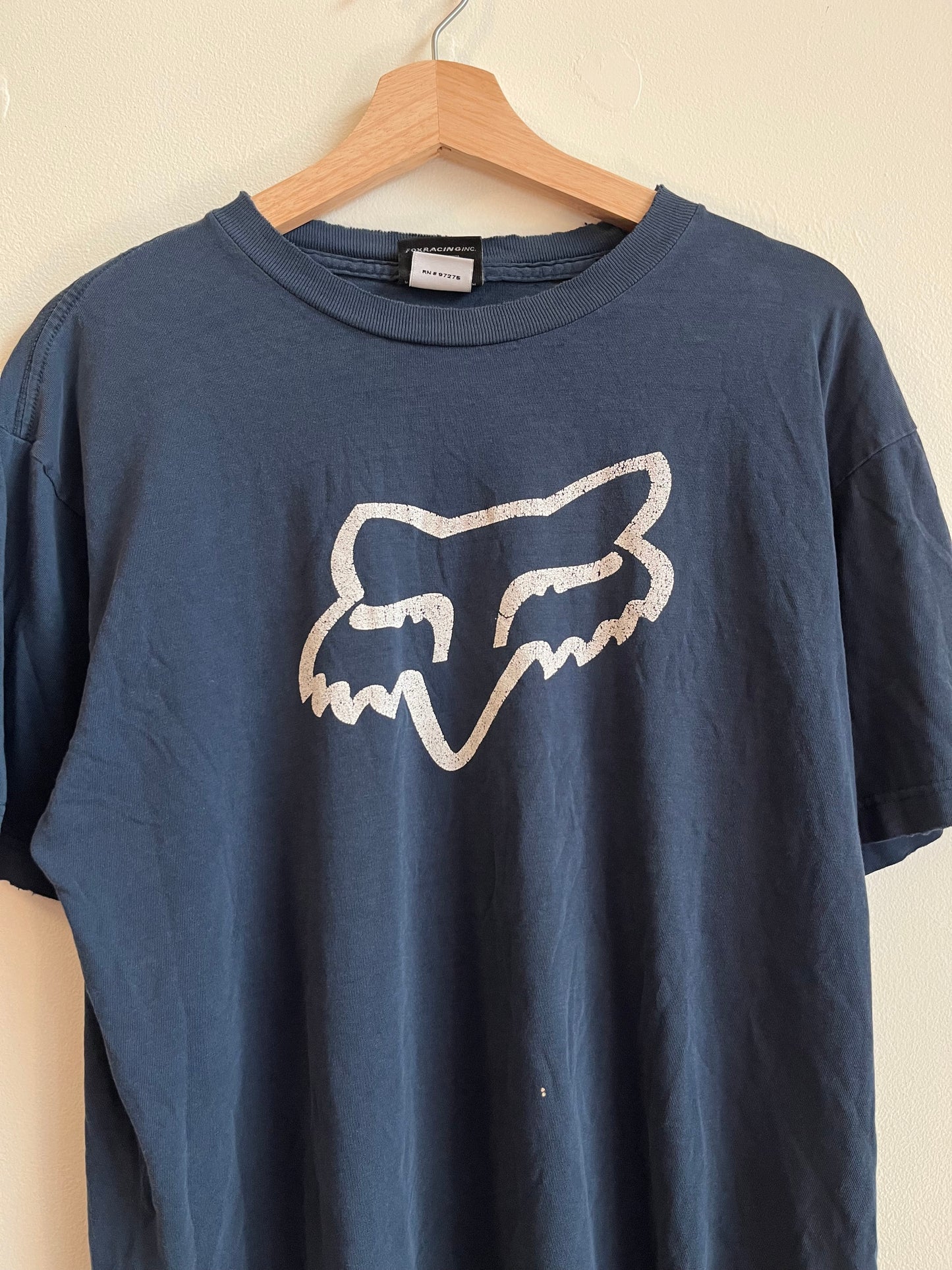 00s Fox Racing Y2K Distressed Faded Navy Tee (L)
