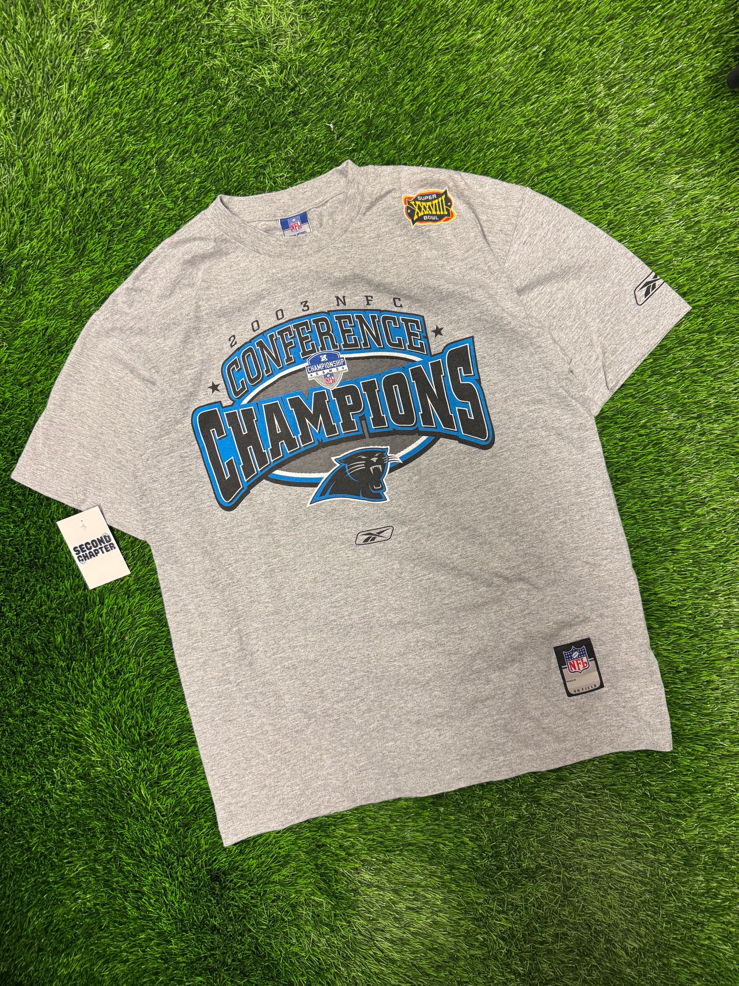 2003 Carolina Panthers NFC Champions Gray Reebok Tee (M)