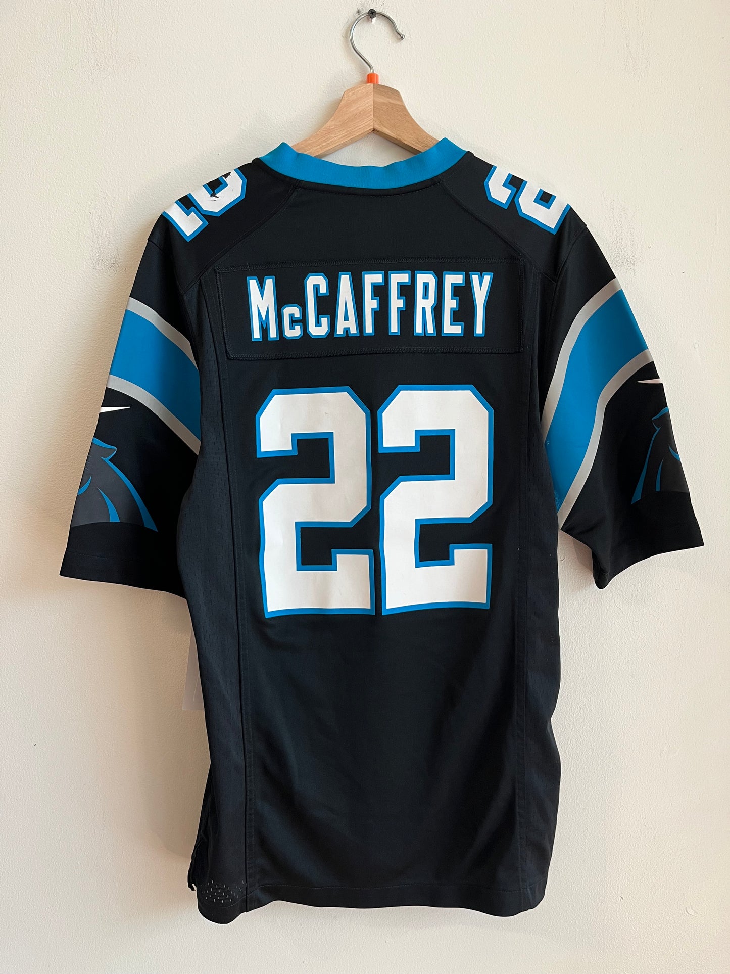2019 Carolina Panthers Christian McCaffery 25 Seasons Patch Home Jersey (S)
