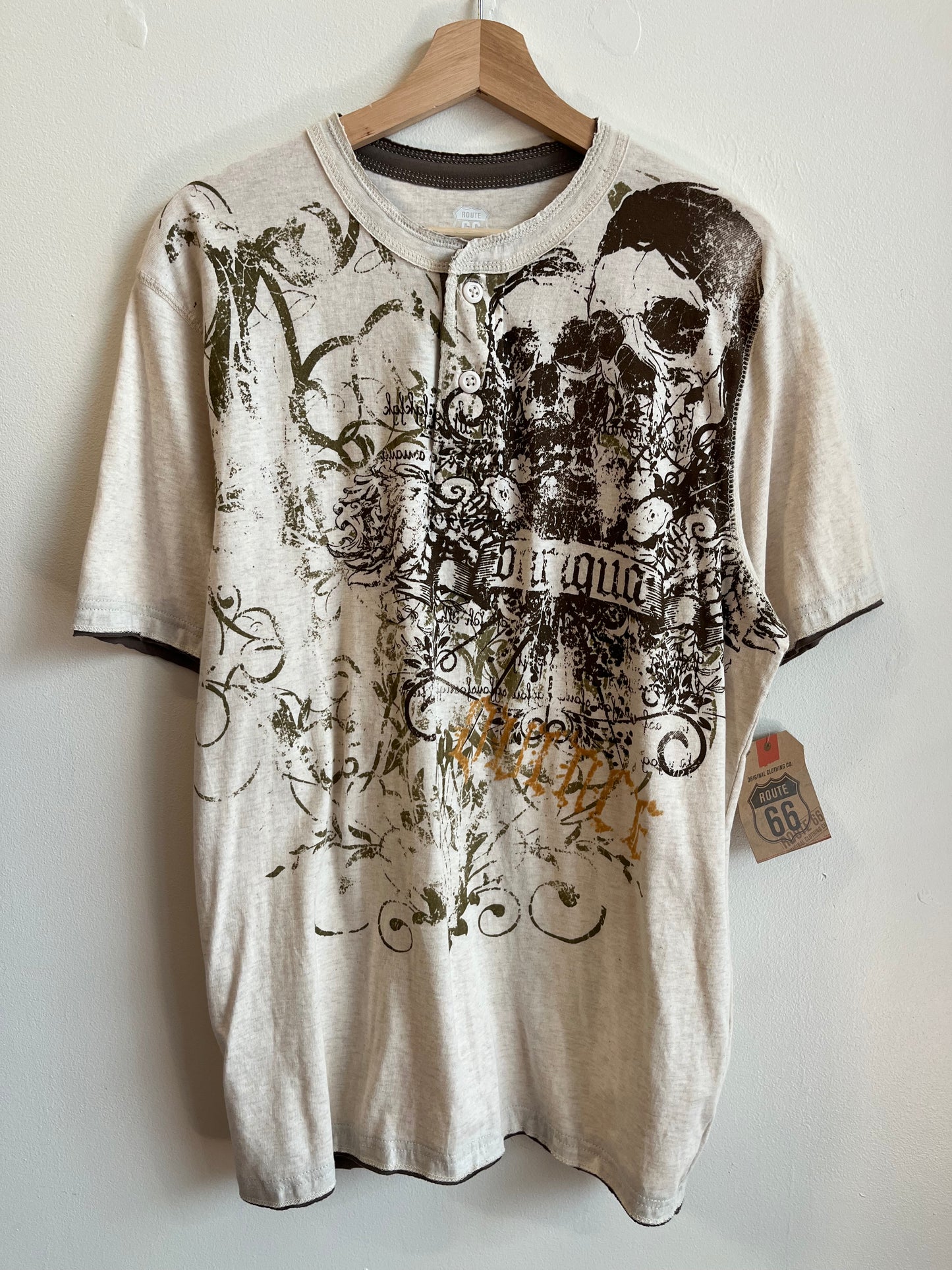Y2K Route 66 Skull Graphic Tan NWT Tee (XL)