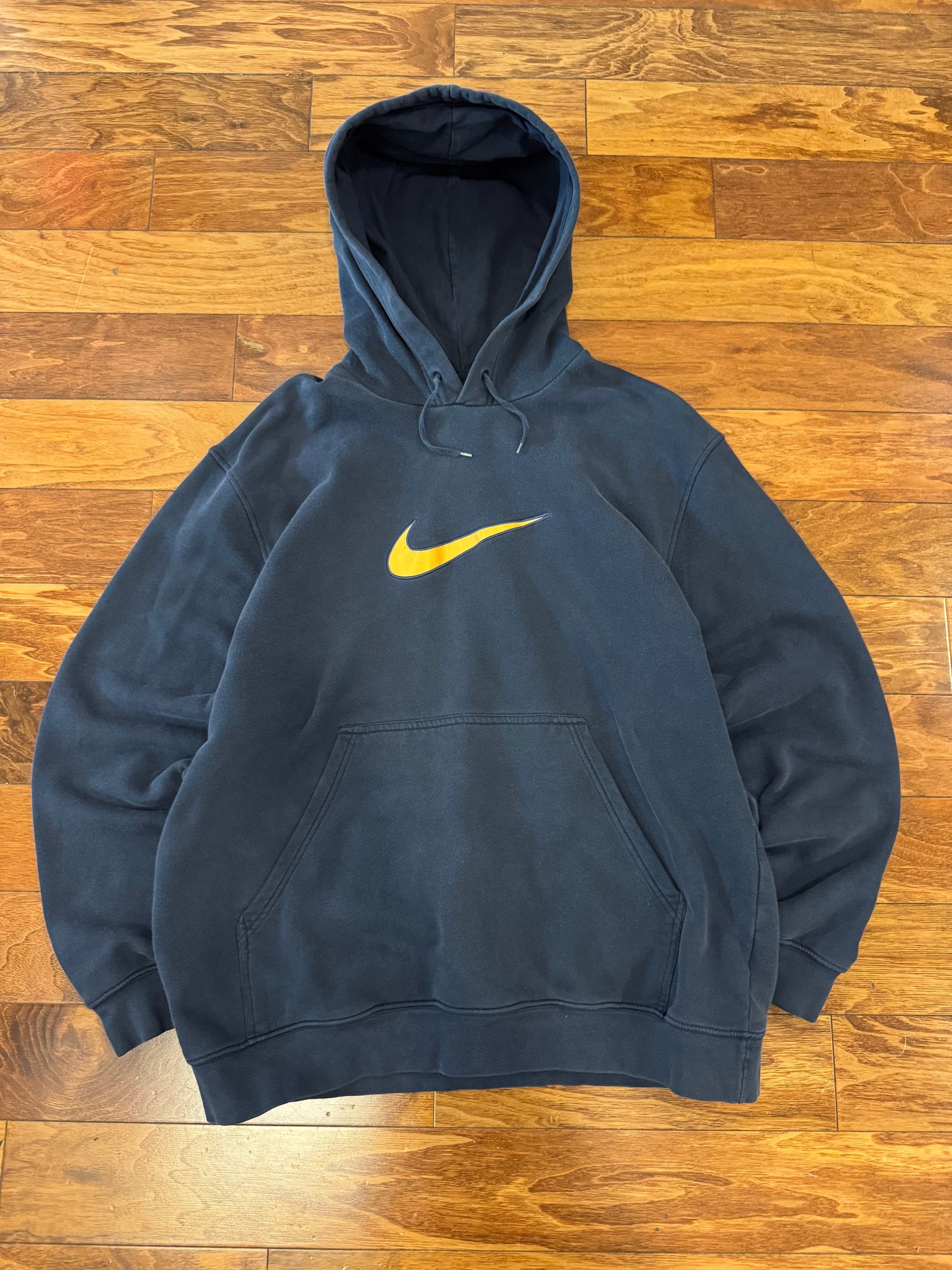 00s Nike Gold Center Swoosh Navy Hoodie (XL)