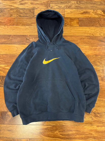 00s Nike Gold Center Swoosh Navy Hoodie (XL)