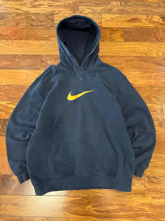 00s Nike Gold Center Swoosh Navy Hoodie (XL)