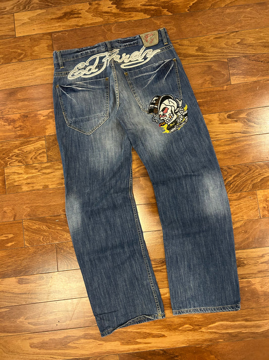 00s Ed Hardy Embroidered Skull Jeans (36 x 32)