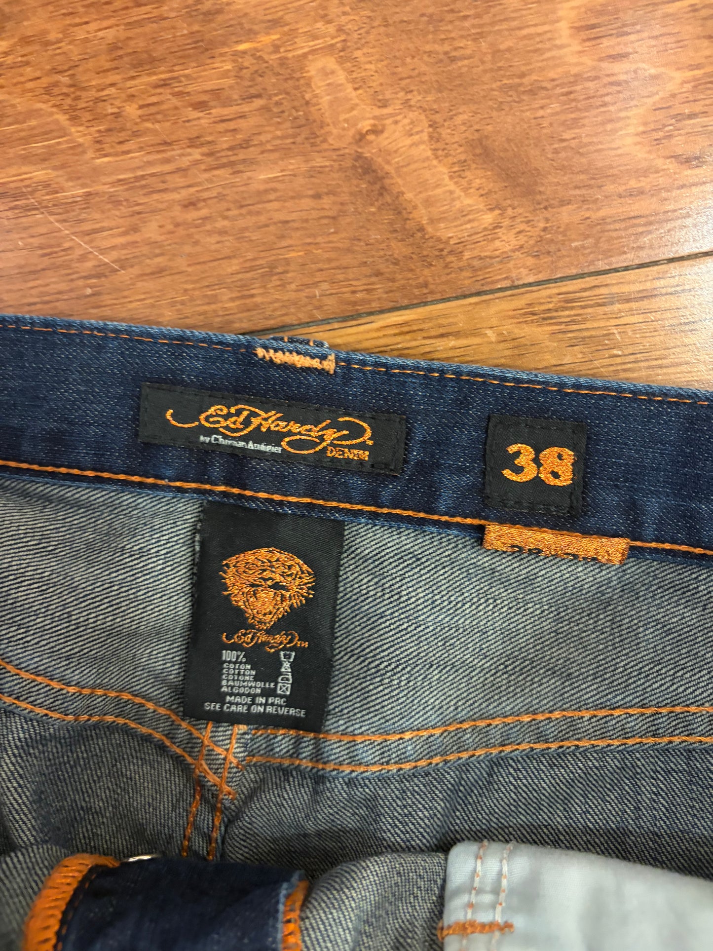 00s Ed Hardy by Christian Audigier Rhinestone Skull Boot Cut Jeans (38 x 34)