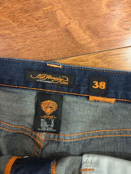 00s Ed Hardy by Christian Audigier Rhinestone Skull Boot Cut Jeans (38 x 34)