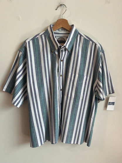 90s Savane Striped Button Up Essential Polo Shirt (L)