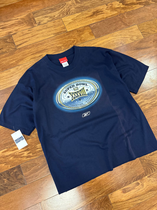 2004 New England Patriots VS Carolina Panthers Super Bowl Reebok Cropped Tee (L)