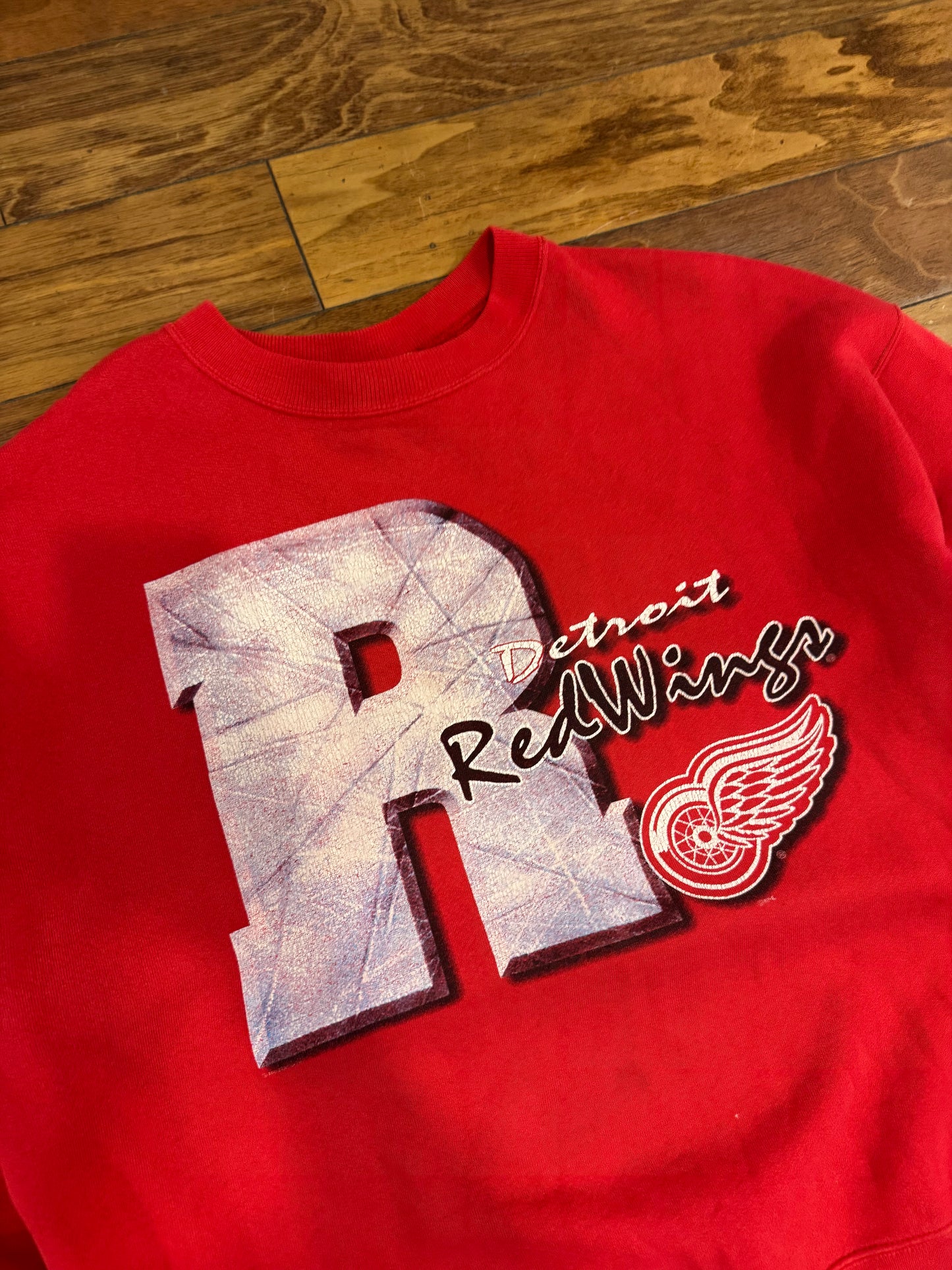 90s Detroit Red Wings Vintage Lee Spell Out Crewneck (XL)