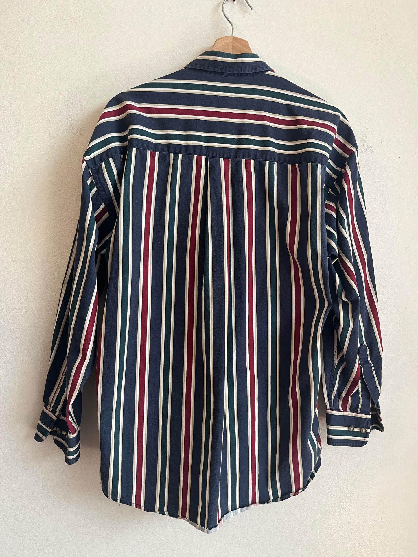 90s Natural Issue Striped Long-Sleeve Polo Dress Shirt (L)