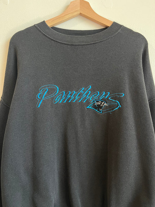 90s Carolina Panthers Embroidered Black Crewneck (L)