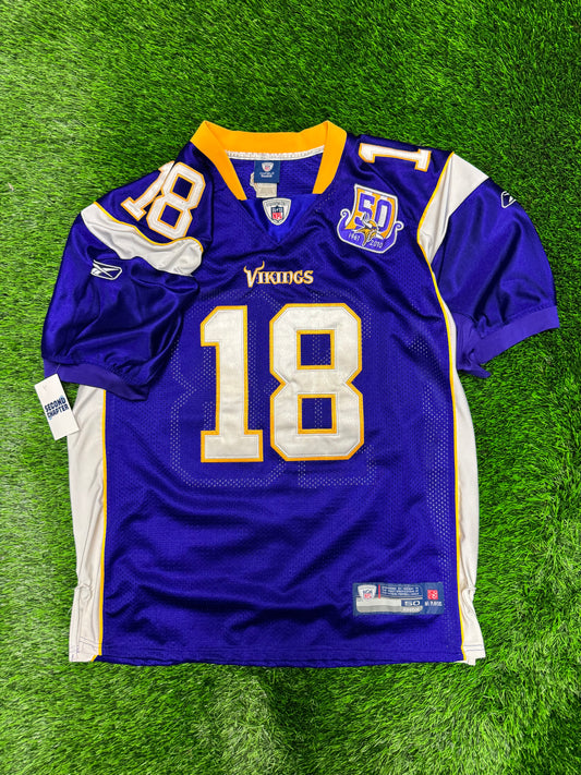 2010 Vikings Sidney Rice 50 Year Patch Stitched #18 Reebok Jersey (L)