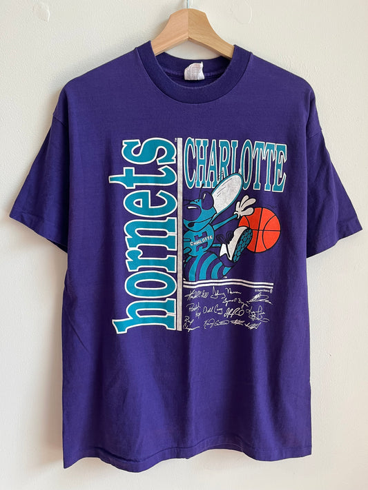 90s Charlotte Hornets Supershirts Spell Out Team Signature Tee (XL)