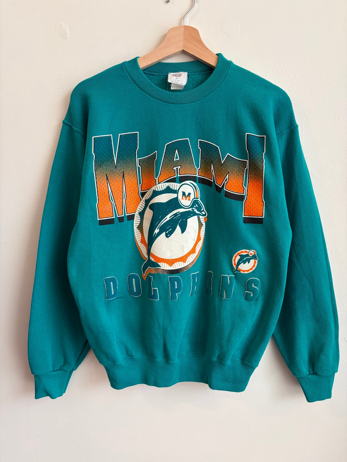 1996 Miami Dolphins Game Day Puff Print Teal Crewneck (L)