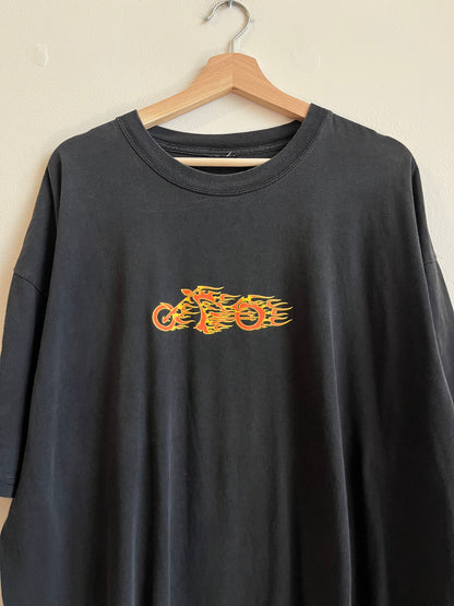 00s Flaming Chopper Black Biker Tee (XXL)