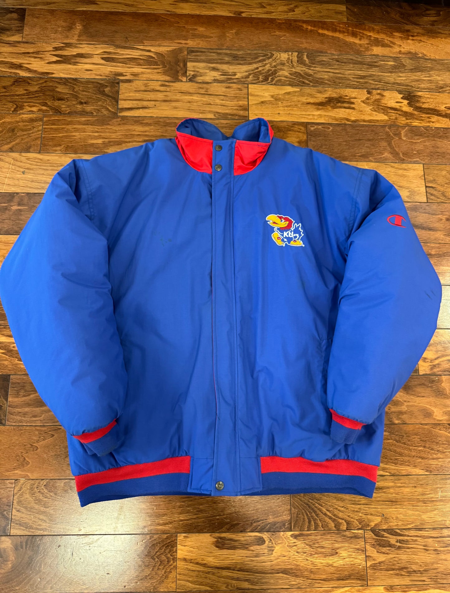 90s Kansas University (KU) Vintage Jayhawks Champion Puffer Jacket (XL)