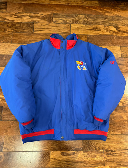 90s Kansas University (KU) Vintage Jayhawks Champion Puffer Jacket (XL)