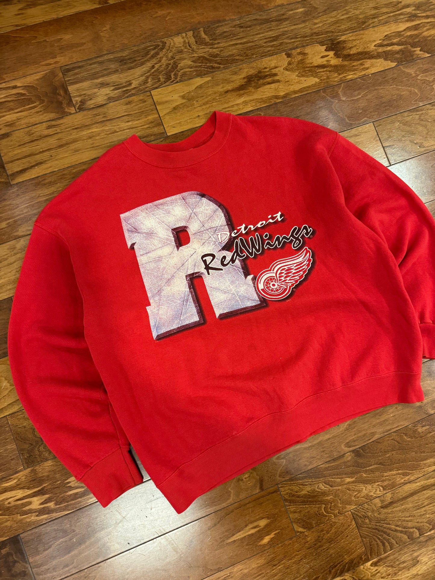 90s Detroit Red Wings Vintage Lee Spell Out Crewneck (XL)