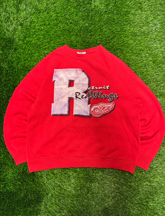 90s Detroit Red Wings Vintage Lee Spell Out Crewneck (XL)