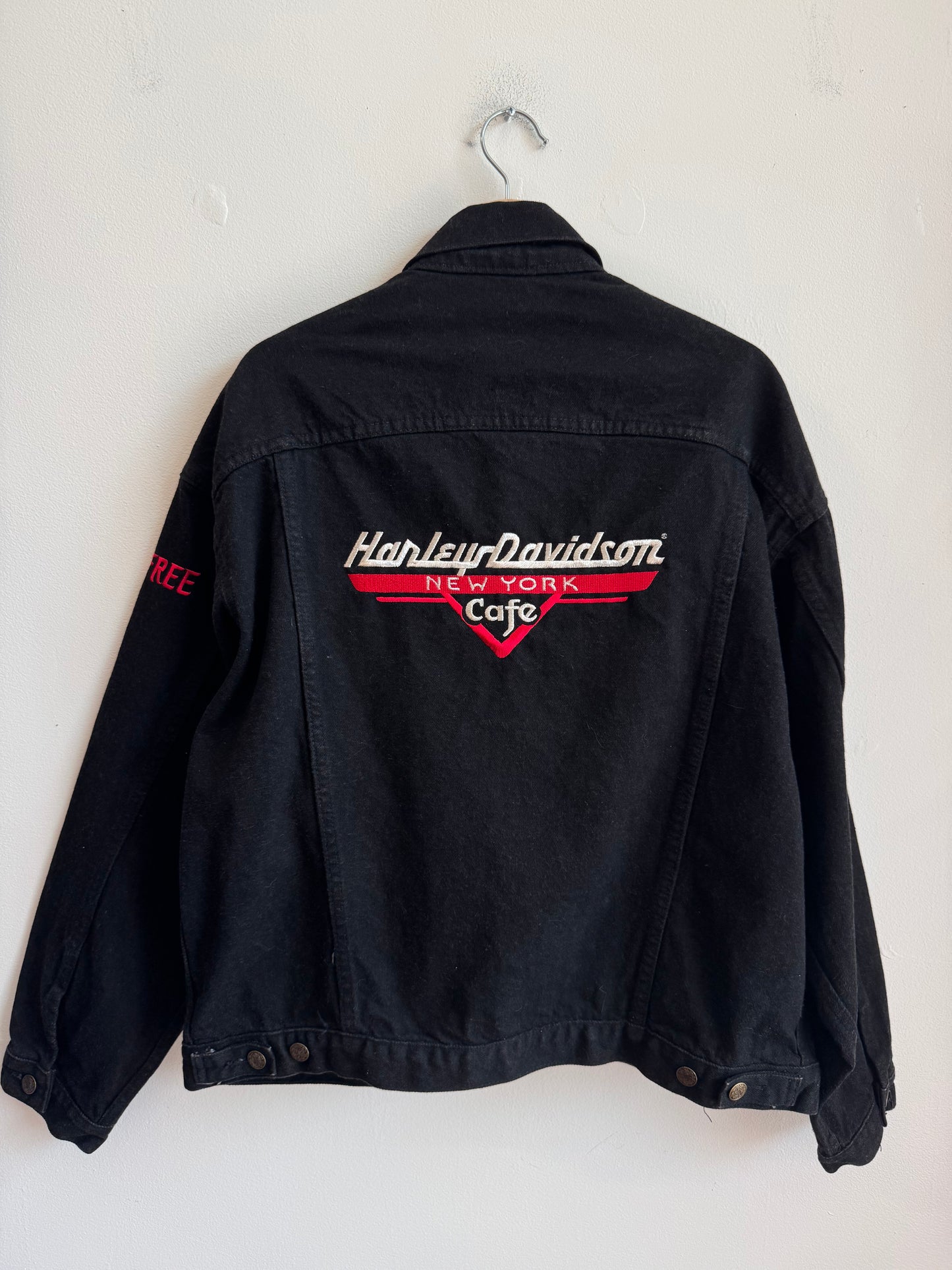 00s Harley Davidson Cafe New York Black Denim Jacket (L)