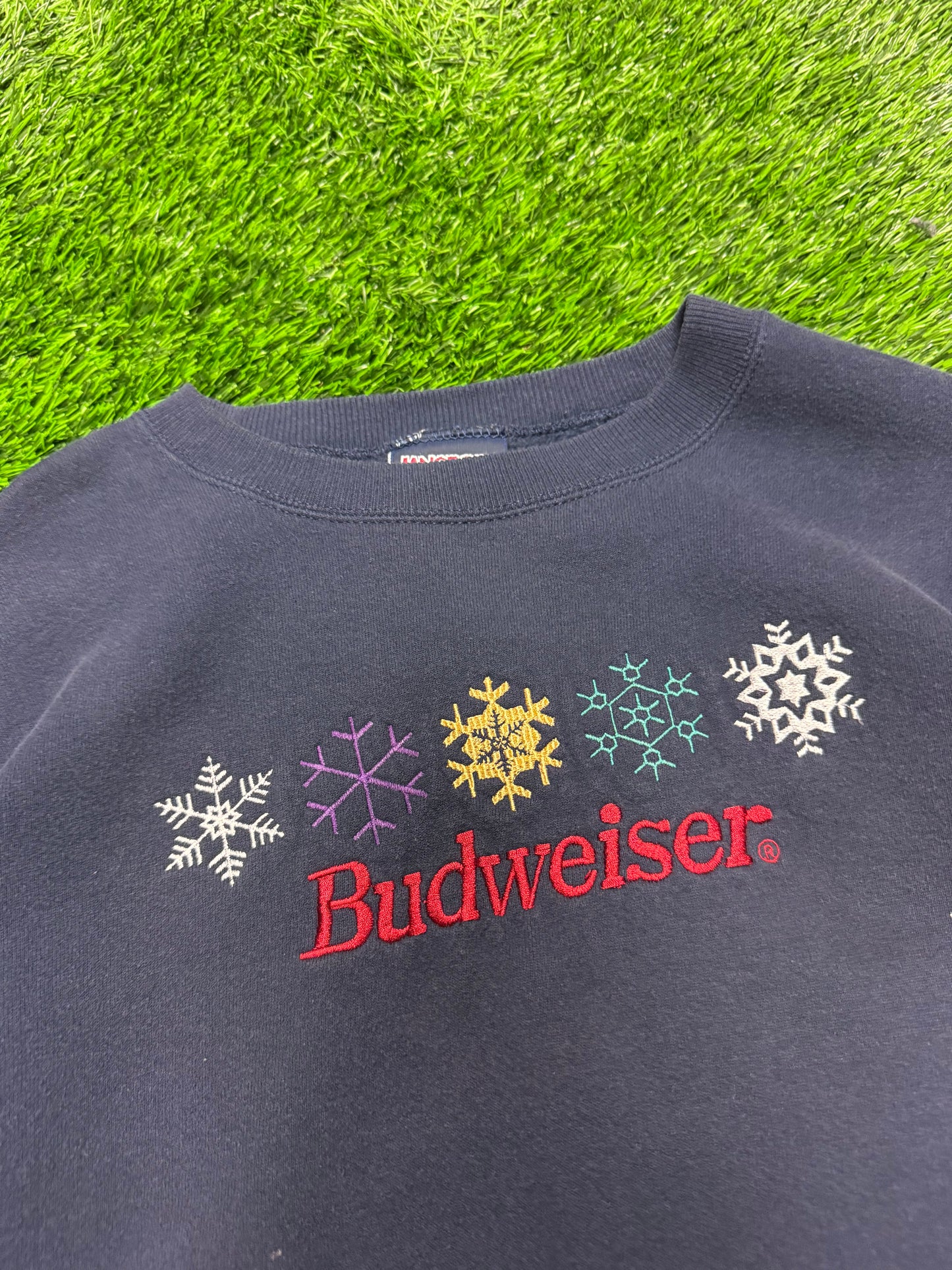 90s Budweiser Beer Snowflake Vintage Jan Sport Crewneck (L)