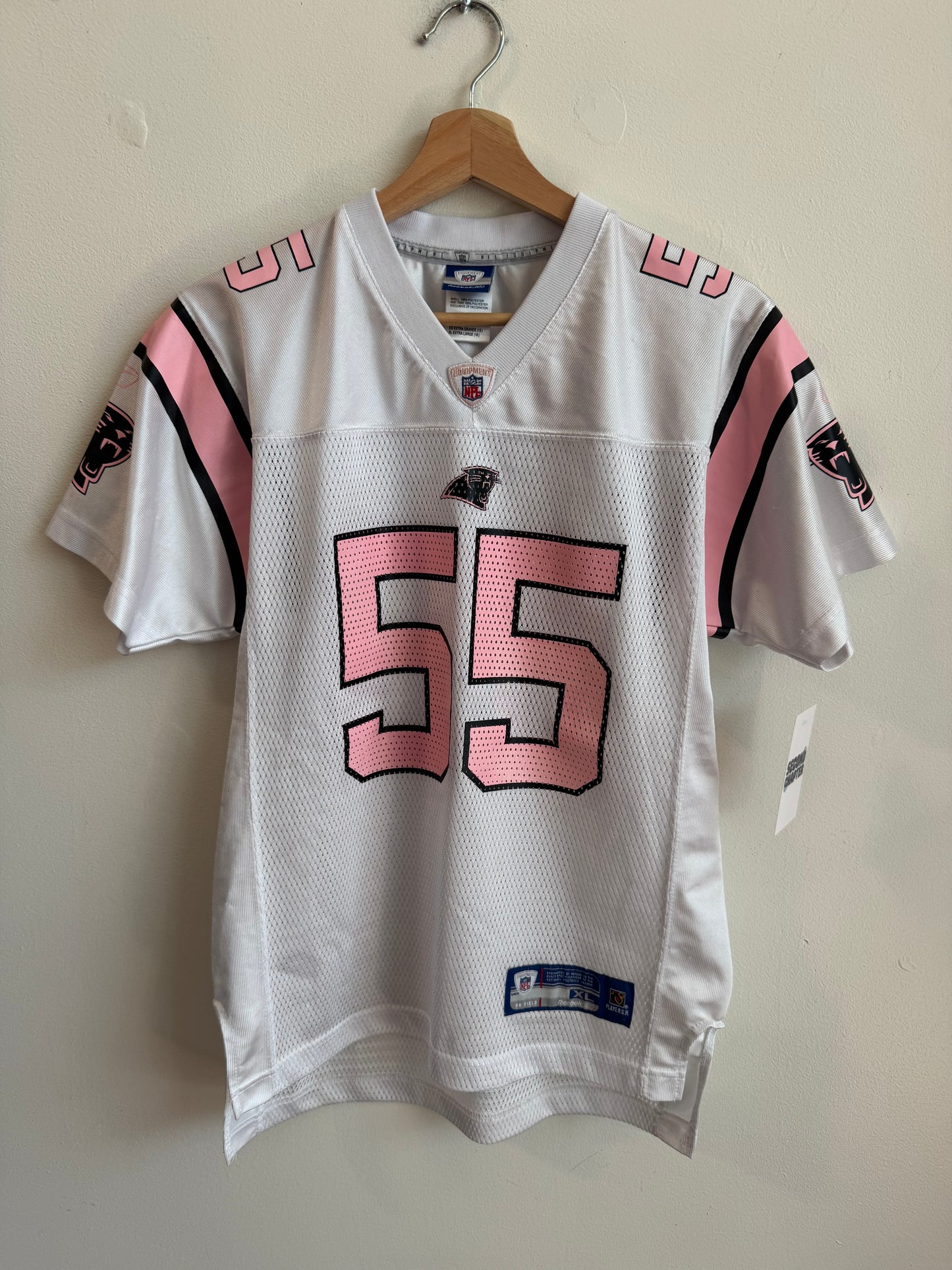 00s Carolina Panthers Dan Morgan White & Pink Jersey (Youth XL)