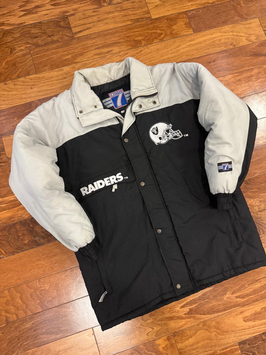 90s Oakland Raiders Vintage Logo 7 Parka Puffer Jacket (M)