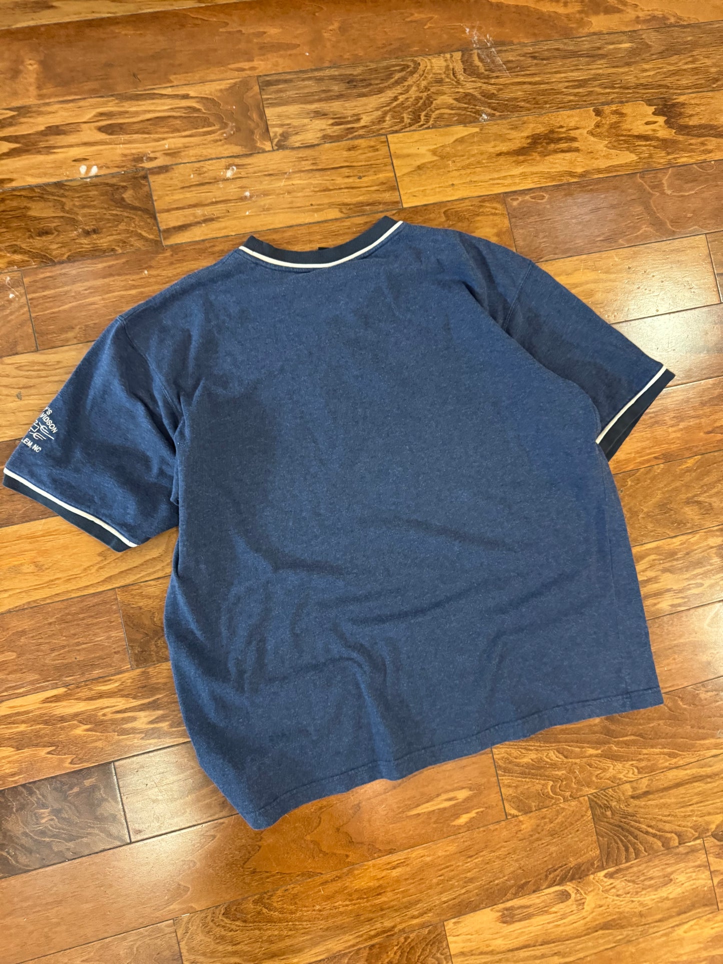 00s Harley Blue Embroidered Ringer Tee (XXL)