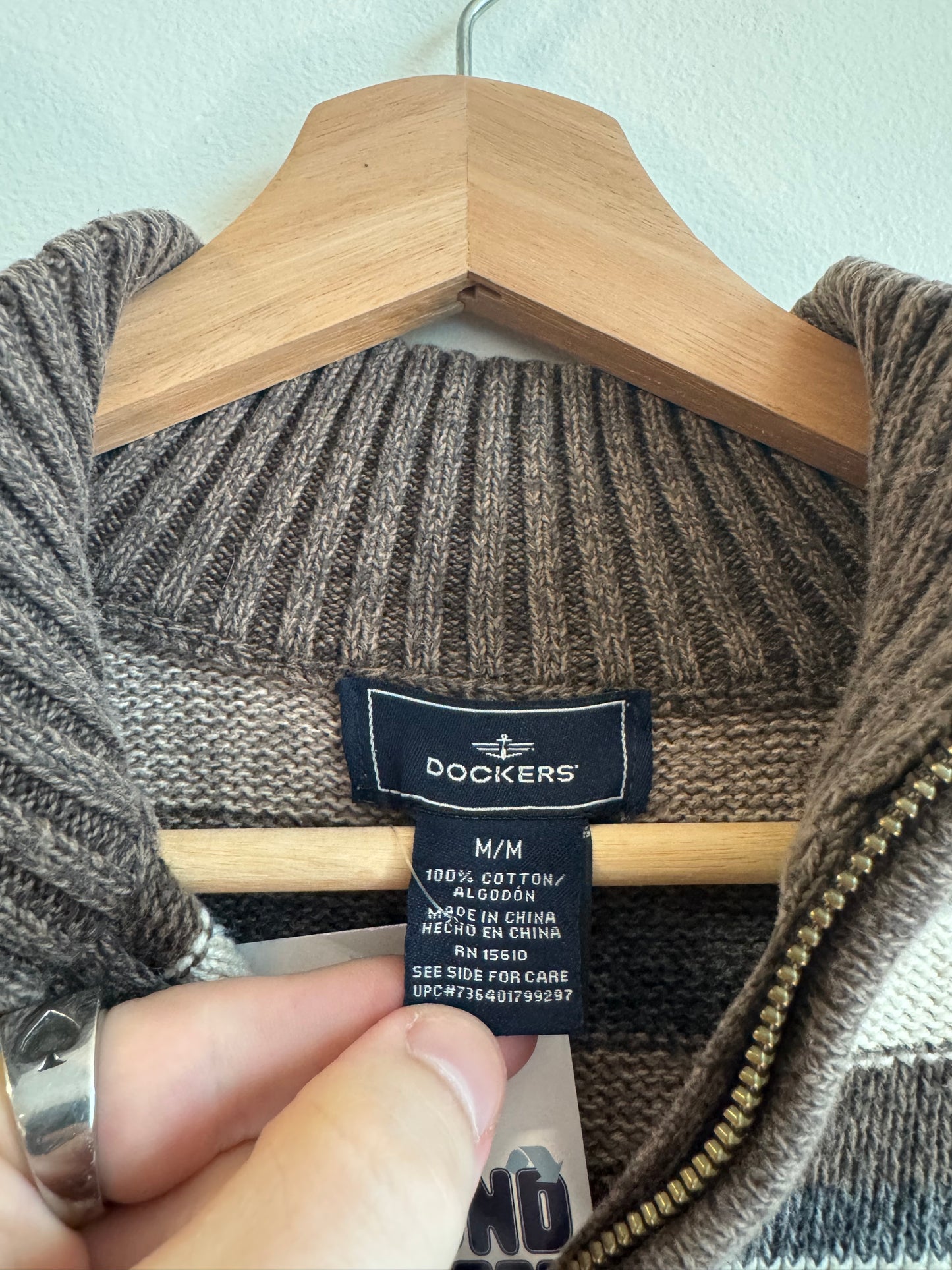 00s Dockers Striped Essential Quarter Zip Sweater (M)