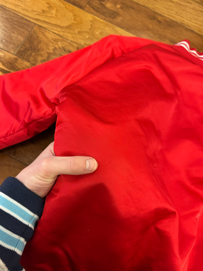 90s Brooklyn Script Red Vintage Satin Jacket (S)