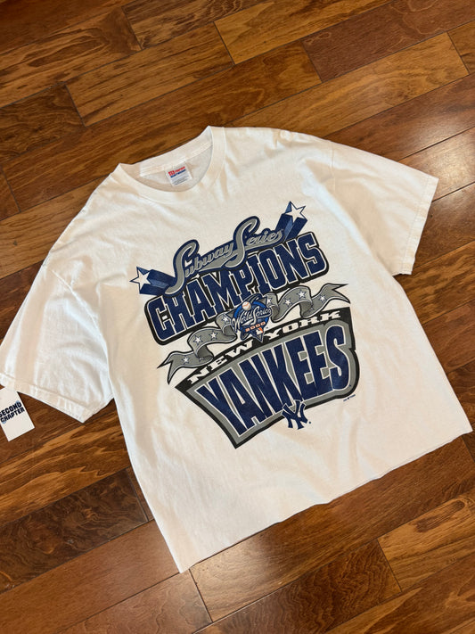 2000 New York Yankees Subway Series Spell Out Vintage MLB Cropped Tee (XL)
