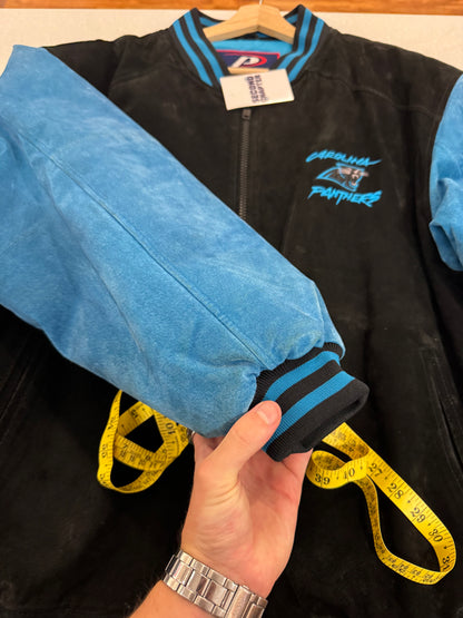 00s Carolina Panthers Pro Player Cat Scratch Two Toned Leather Jacket (L)