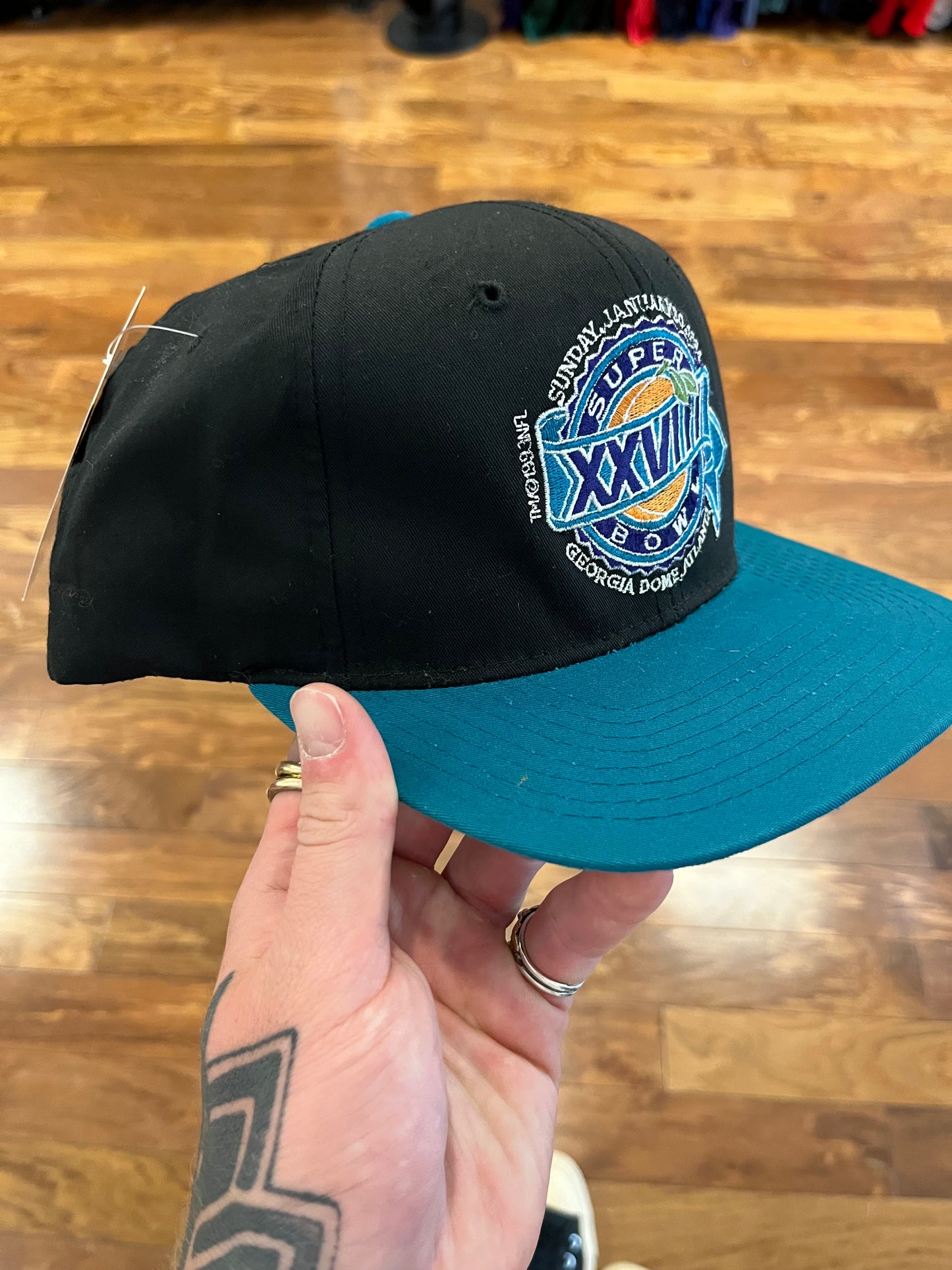 1994 Super Bowl XXVIII Black/Teal Starter Hat (OS)