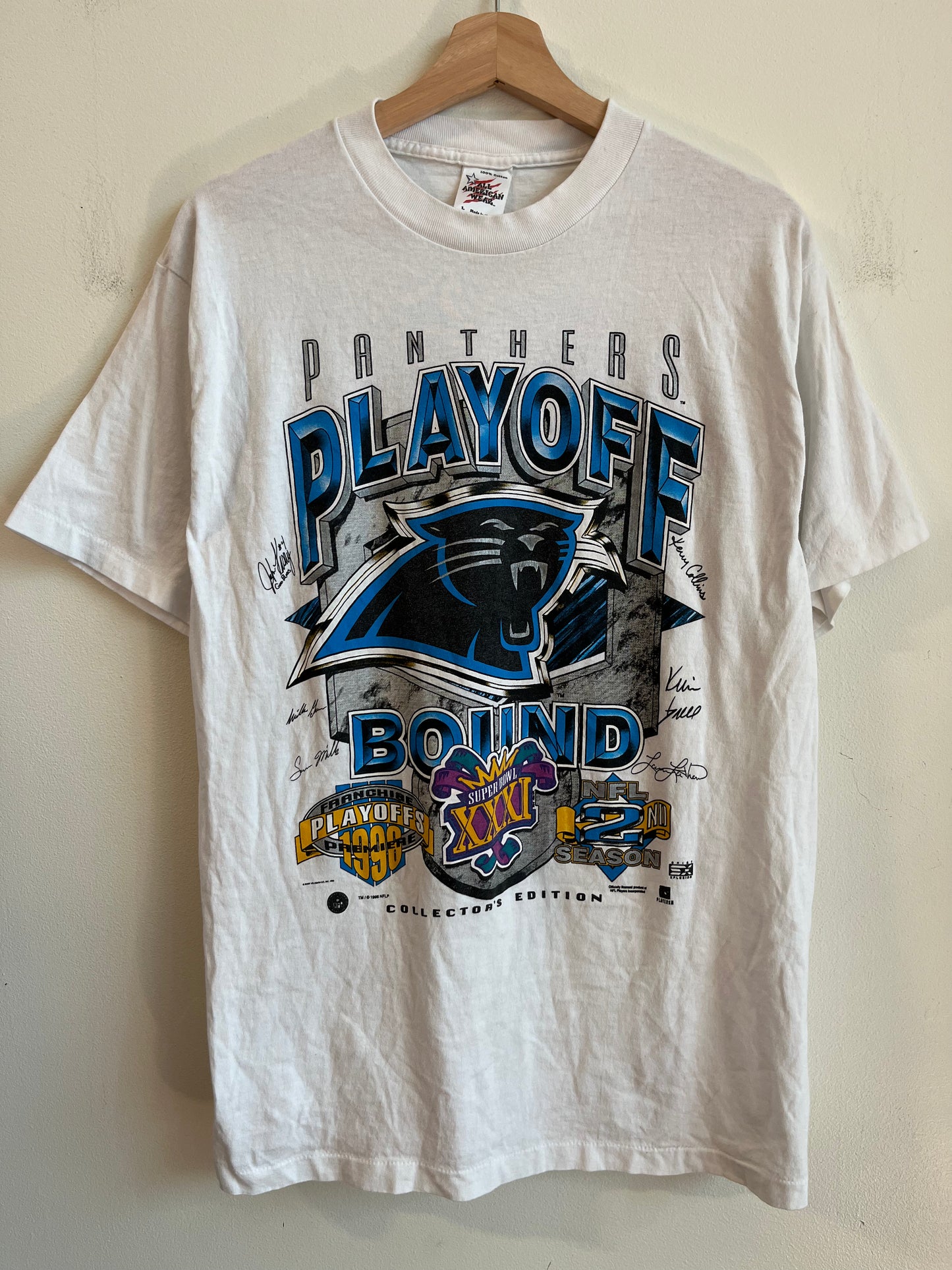 1996 Carolina Panthers "Playoff Bound" 2nd Season White Tee (L)