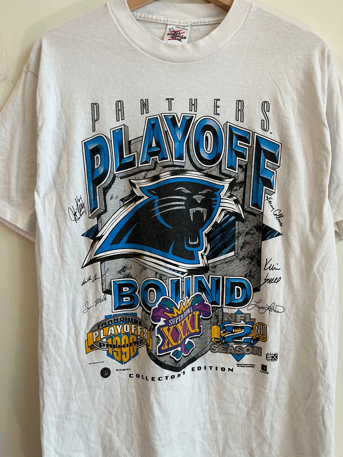 1996 Carolina Panthers "Playoff Bound" 2nd Season White Tee (L)
