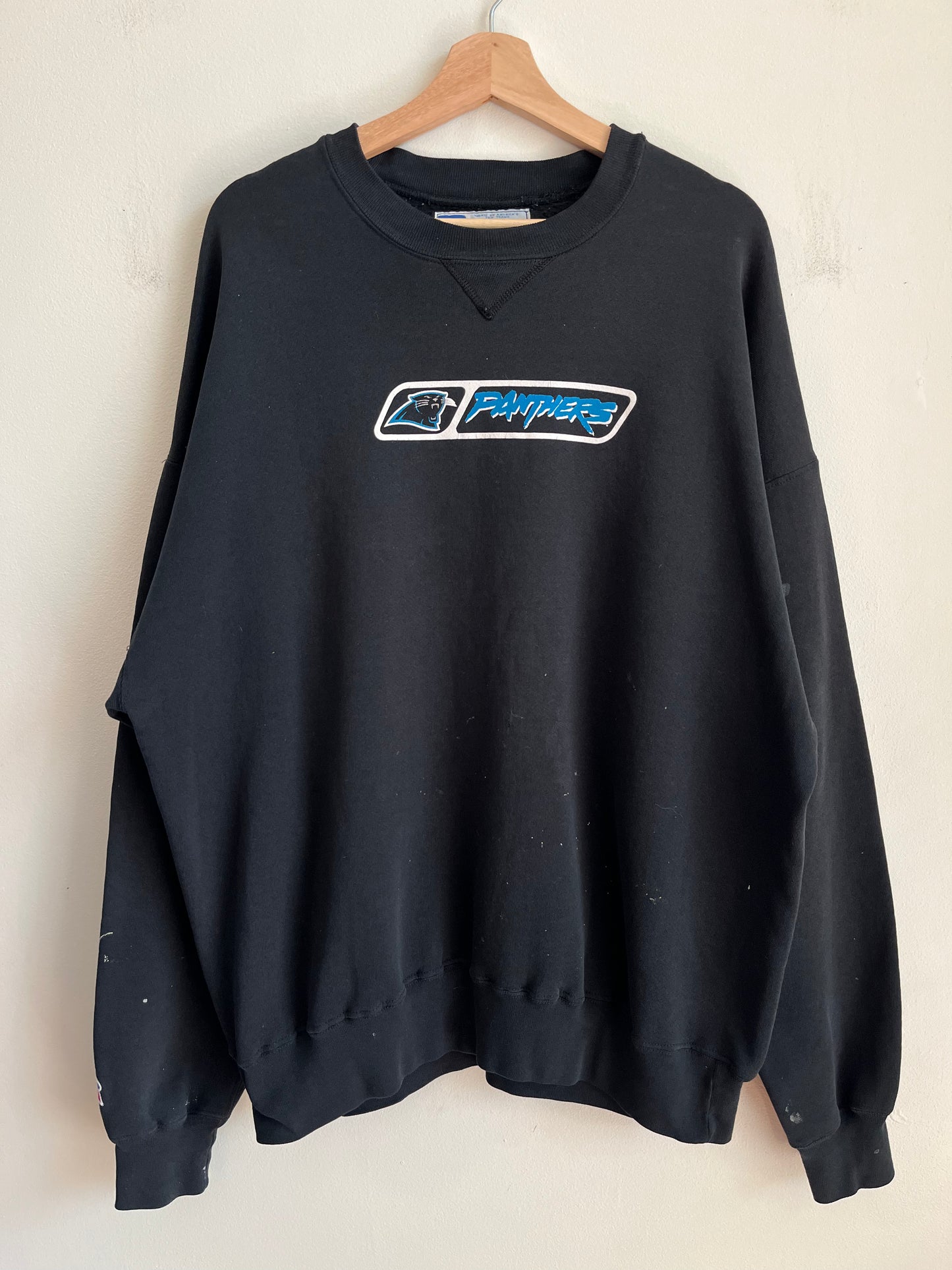90s Carolina Panthers Cat Scratch Russell Paint Splatter Crewneck (XXL)