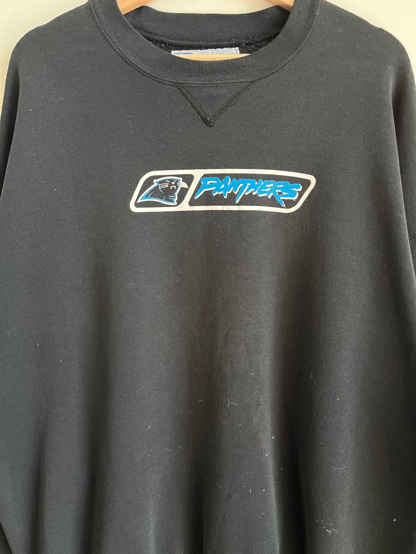 90s Carolina Panthers Cat Scratch Russell Paint Splatter Crewneck (XXL)