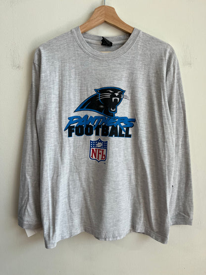 90s Carolina Panthers NFL Grey Cat Scratch Long Sleeve (M)