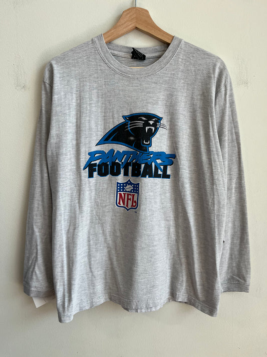 90s Carolina Panthers NFL Grey Cat Scratch Long Sleeve (M)