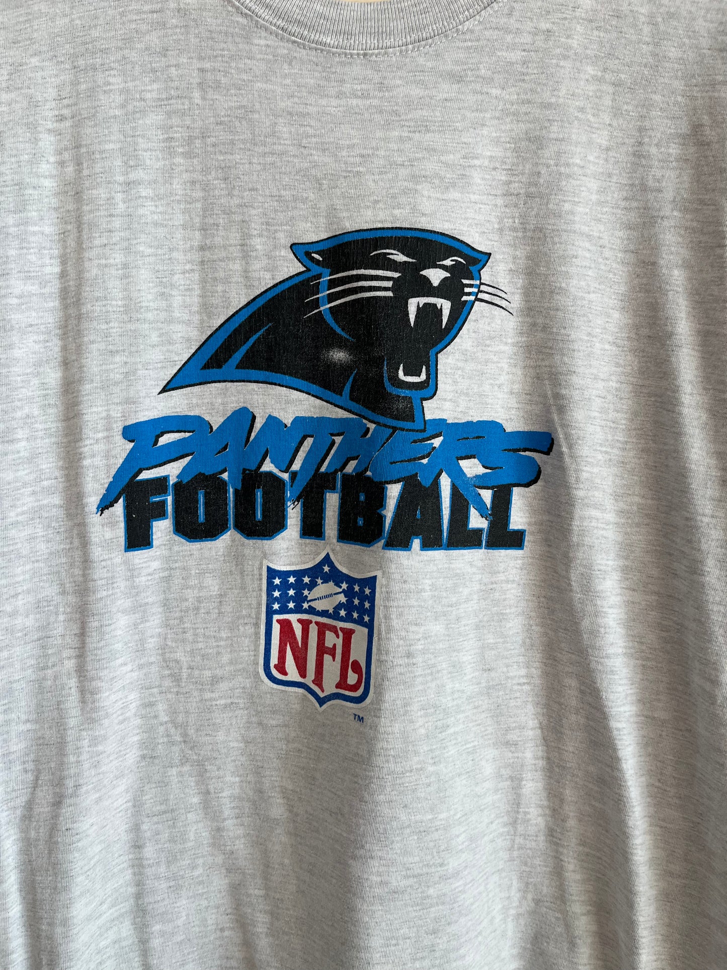 90s Carolina Panthers NFL Grey Cat Scratch Long Sleeve (M)