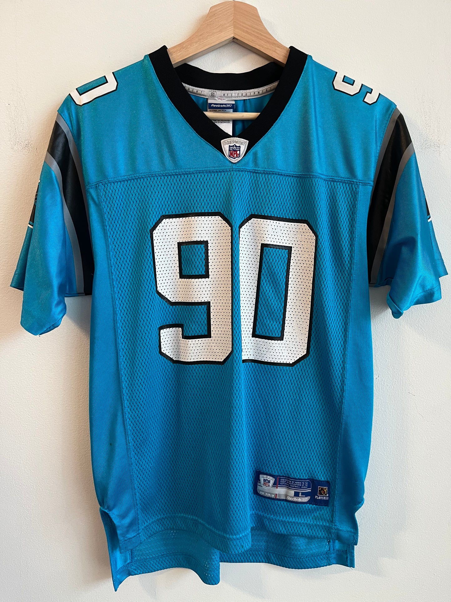 00s Carolina Panthers Julius Peppers Blue Reebok Jersey (Youth L)