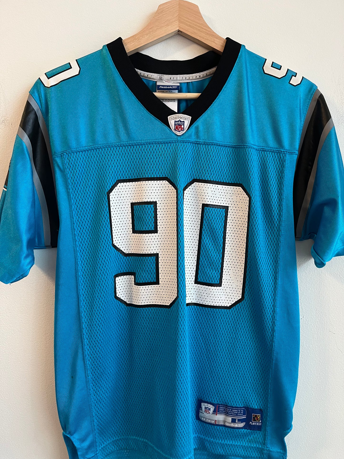 00s Carolina Panthers Julius Peppers Blue Reebok Jersey (Youth L)